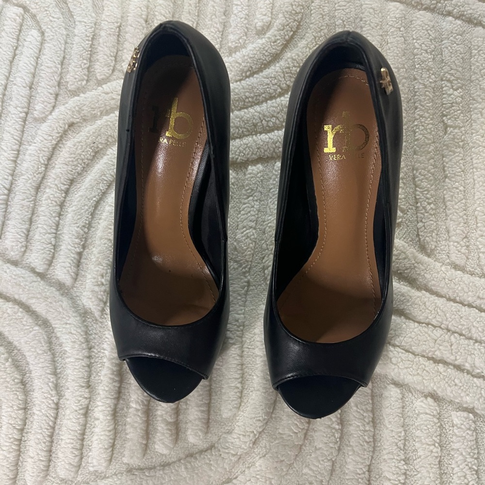 Rocco Barocco Peep-Toe Platforms – Black Leather – Excellent Condition